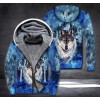 Wolf Blue Fleece Hoodie 3D All Over Print Wolf Winter Zip Jacket Full Size