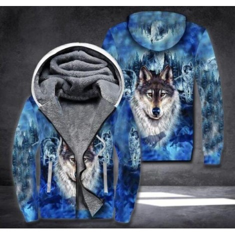 Wolf Blue Fleece Hoodie 3D All Over Print Wolf Winter Zip Jacket Full Size