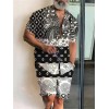 Mens Summer Outfit 2-Piece Set Short Sleeve Shirts and Shorts Sweatsuit Set