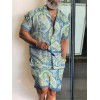 Mens Summer Outfit 2-Piece Set Short Sleeve Shirts and Shorts Sweatsuit Set
