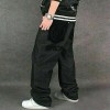 Men Black Loose Long Relaxed Hip-Hop Streetwear Jeans Denim Casual Trousers