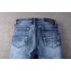 Men’s Ripped Pleated Slim fit PU Patch Jeans Stretch Distressed Blue Biker Pants