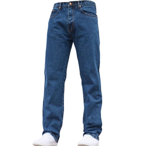 MENS DENIM JEANS STRAIGHT LEG WORK BASIC LIGHT MID WASH BOTTOM REGULAR FIT PANTS