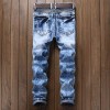 Punk Biker Jeans Men Pleated Skinny Denim Pants Casual Slim Stretch Trousers