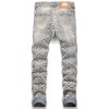 Mens Retro Blue Ripped Straight Leg Casual Pants Denim Jeans Punk Pants Trousers