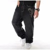 Mens Jeans Denim Embroidery Baggy Loose Hip Hop Trousers Relaxed W30-W46 Black