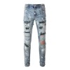 Men's Skinny Fit Ripped Patchwork High Street Brands Blue Stretch Denim Jeans