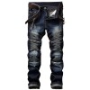 Punk Biker Jeans Men Pleated Skinny Denim Pants Casual Slim Stretch Trousers