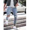 Spring and Summer Male Personality Fashion Hole Denim Pencil Pants Trousers