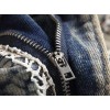 Mens Retro Blue Ripped Straight Leg Casual Pants Denim Jeans Punk Pants Trousers