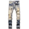 Mens Retro Blue Ripped Straight Leg Casual Pants Denim Jeans Punk Pants Trousers