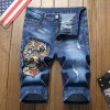 2021 Mens Summer Denim Shorts Destroyed Jeans Chinese dragon Embroidery Midpants