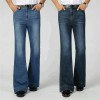 Men Bell Bottoms Jeans Flared Denim Pants 60S 70S Wide Leg Trousers Blue Casual