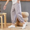 Mens Loose Pants Stripe Casual Bloomers Wide Legs Harem Cropped Trousers Fashion