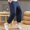 Mens Loose Pants Stripe Casual Bloomers Wide Legs Harem Cropped Trousers Fashion