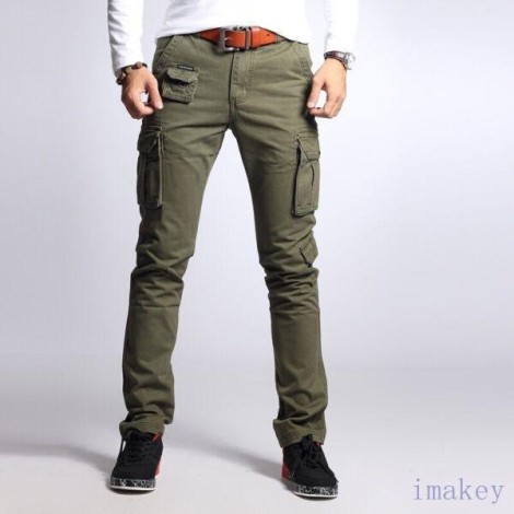 Mens Slim Multi-pocket Skinny Leisure Ourdoor Cargo Pants Sports Hiking Trousers