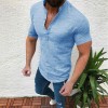 Men Slim Fit Solid Color Linen Shirt Summer Short Sleeve Breathable Casual shirt