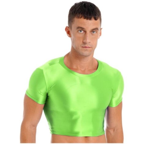 Mens Smooth Sports Crop Top Sportswear Slim Shirt Solid Color Work Out T-shirt 