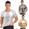 Mens Tops For Rave Festival Mens T-shirt Glossy Tank Vest Solid Color Crop Top