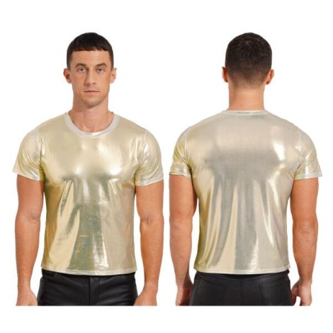 Mens Tops For Rave Festival Mens T-shirt Glossy Tank Vest Solid Color Crop Top