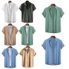 Mens Casual Short Sleeve Turn-Down Collar Shirts Solid Color Button up Tee Top