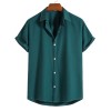 Mens Casual Short Sleeve Turn-Down Collar Shirts Solid Color Button up Tee Top