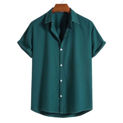 Mens Casual Short Sleeve Turn-Down Collar Shirts Solid Color Button up Tee Top