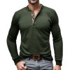 Men Casual Button Solid Color T-shirt Stand Collar Long Sleeve Neck Henley Shirt