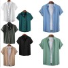 Mens Casual Short Sleeve Turn-Down Collar Shirts Solid Color Button up Tee Top