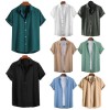 Mens Casual Short Sleeve Turn-Down Collar Shirts Solid Color Button up Tee Top