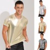 Mens Tops For Rave Festival Mens T-shirt Glossy Tank Vest Solid Color Crop Top