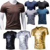 Mens Solid Color T-shirt Casual Breathable Round Neck Short Sleeve Slim Fit Tops