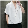 Men's Pullover T-shirt Linen Loose Solid Color Tee Summer Top V-neck