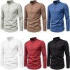 Men Pullover Shirt Stand Collar Long Sleeve Solid Color T-Shirts Workwear Tops