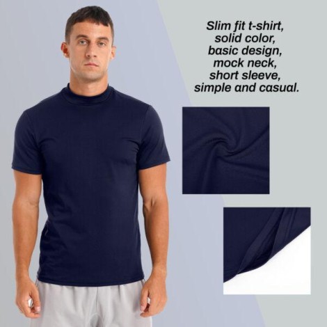 Mens Mock Neck T-shirt Casual Solid Color Slim Fit Tee Top Undershirt Streetwear