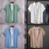 Mens Casual Short Sleeve Turn-Down Collar Shirts Solid Color Button up Tee Top