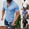 Men Slim Fit Solid Color Linen Shirt Summer Short Sleeve Breathable Casual shirt