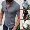 Men Slim Fit Solid Color Linen Shirt Summer Short Sleeve Breathable Casual shirt
