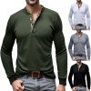 Men Casual Button Solid Color T-shirt Stand Collar Long Sleeve Neck Henley Shirt