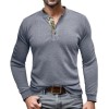 Men Casual Button Solid Color T-shirt Stand Collar Long Sleeve Neck Henley Shirt