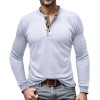 Men Casual Button Solid Color T-shirt Stand Collar Long Sleeve Neck Henley Shirt