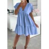 V-Neck Smock Dress Summer Beach Pleated Swing Mini Dress Top Womens Ladies New