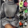 Womens Ladies Chunky Knitted High Polo Roll Over Neck Oversize Jumper Dress Top