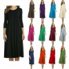 WOMENS LADIES PLAIN JERSEY SWING DRESS CASUAL LONG SLEEVE MIDI DRESS SKATER UK 