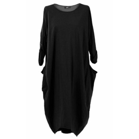 New Womens Ladies Italian Lagenlook Cotton Long Sleeve Tunic Dress Plus SZ 16-30